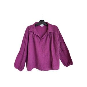SHE + SKY 100% Cotton Gauze Blouse Top Royal Purple Relaxed Breezy 1XL Popover